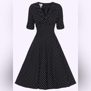 unique vintage 50s polka dot stretchy fit and flare retro swing dress